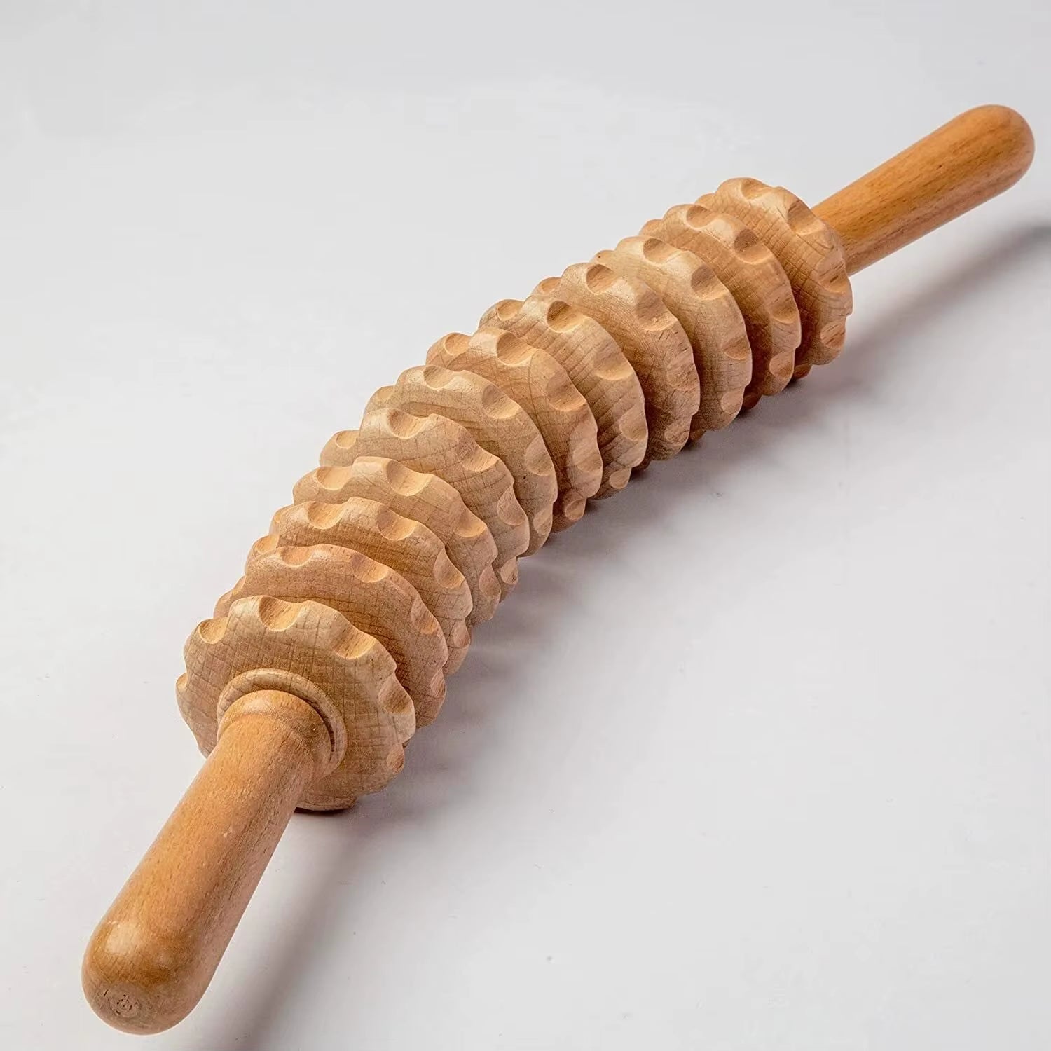 1Pc 12 Rollers Handheld Wooden Massager for Trigger Point Therapy, Cellulite Reduction, and Muscle Relaxation